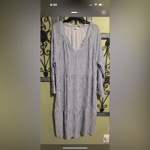 1R.   BEACHLUNCHLOUNGE STRIPED SPLIT V NECK SUPER SOFT TIERED MAXI DRESS SZ xxl